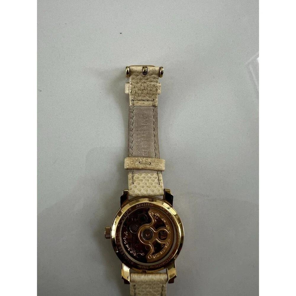 $450 Akribos XXIV AK431YG-A Automatic Skeleton Watch Krysterna Crystal Leather